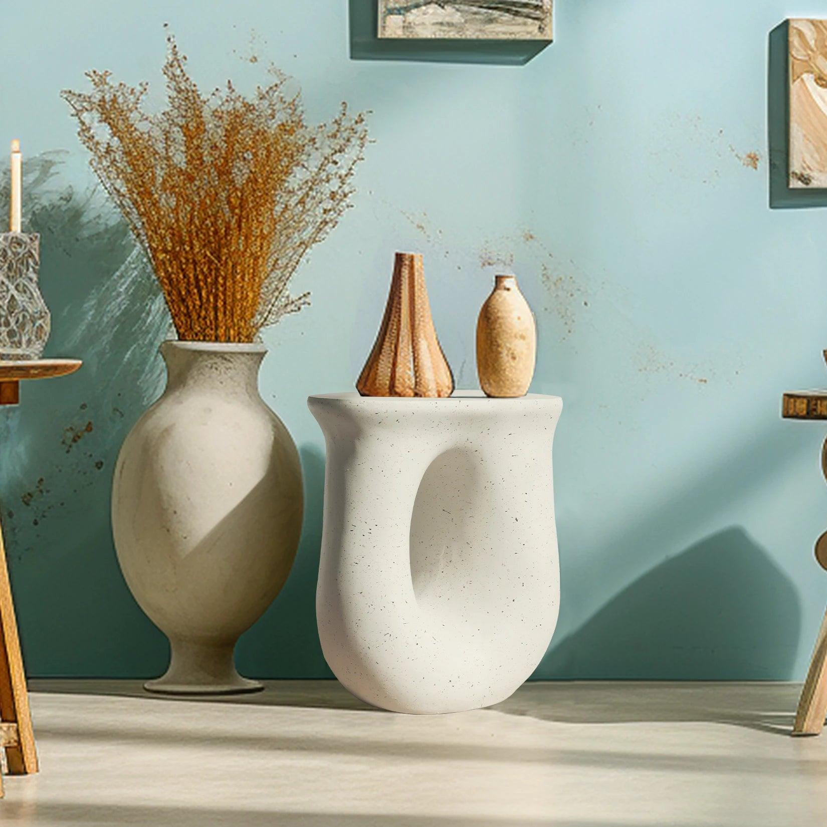 17.7" Pedestal Table Stand Cabin Decor, Handcast Polyresin, Full Color Finish End Table, Side Table, Plant Stand - Pacisia