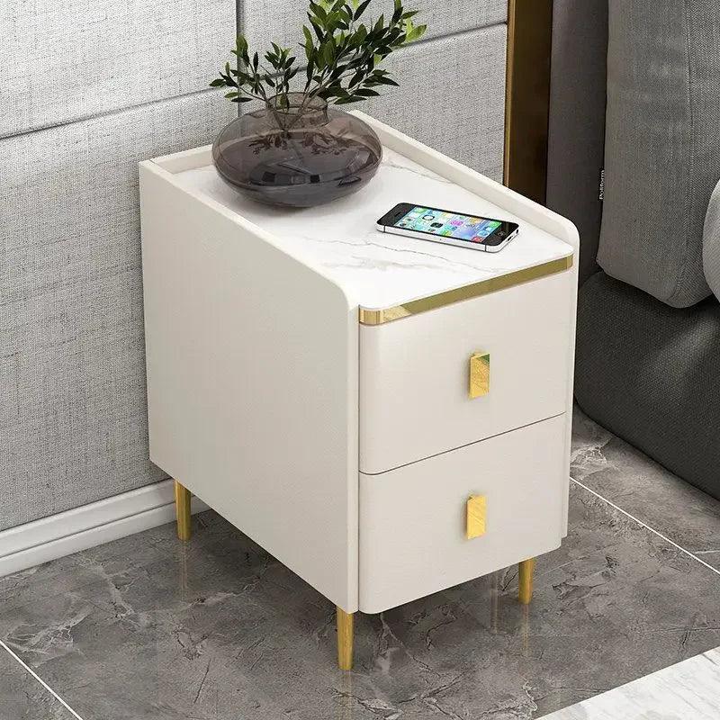 Gold Drawers Wooden Nightstands White Luxury Narrow Modern Side Bedside Table Living Room Design Meuble Chambre Home Decor - Pacisia