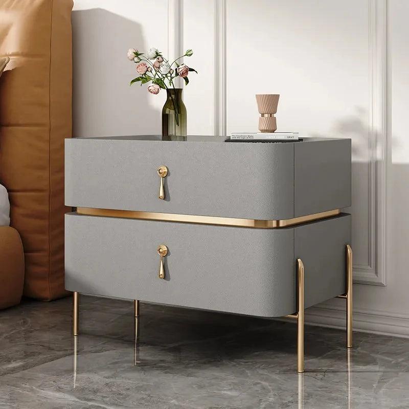 Luxury Bedside Table Solid Wood Bedroom Slate Simple American Free Installation Storage Cabinet Two Drawer Nightstand Furniture - Pacisia