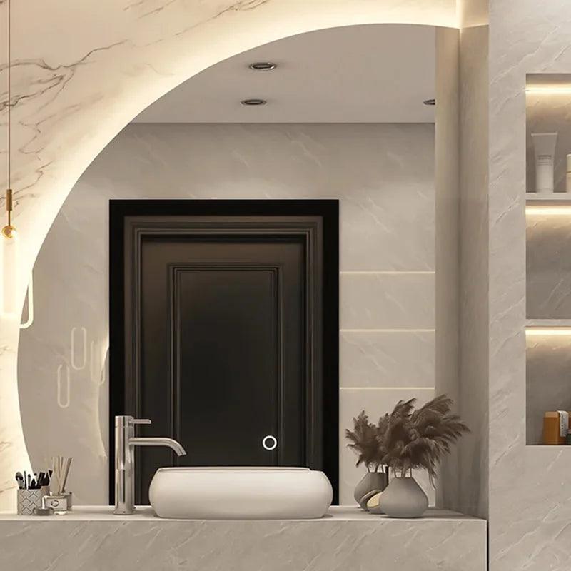 Light Aesthetic Mirror Irregular Design Wall Adhesive Vanity Smart Bathroom Mirror Bath Design Large Espelho Decoration HX50DM - Pacisia