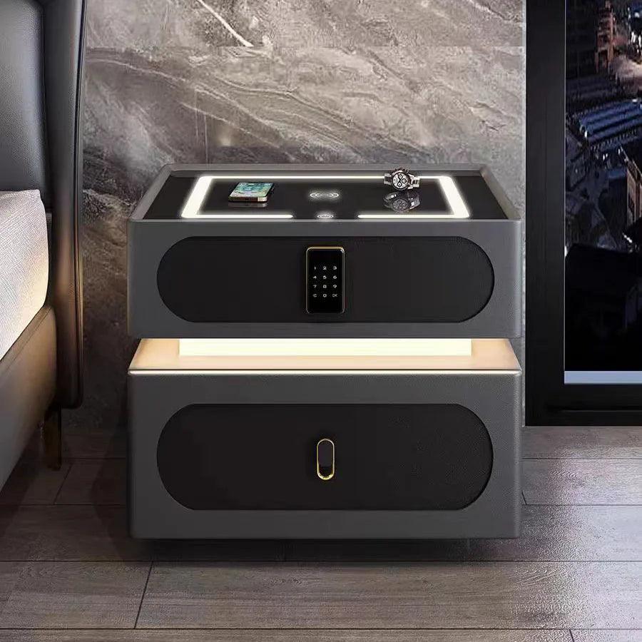 Luxury Black Gray Nightstands Bedroom Smart Saving Nightstands Charging Drawers Lights Orgenizer Nordic Lock Meble Bedside Table - Pacisia