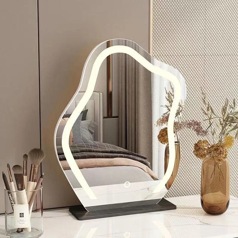 Cute Led Mirror Lamp Wall Irregular Modern Design Cosmetic Design Wavy Mirror Asymmetrical Table Home Decor - Pacisia