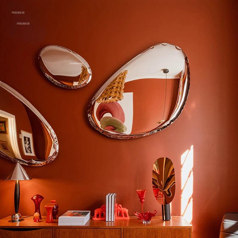 Stainless Steel Water Drop Decorative Mirrors Designer Home Decorative Modern Living Room Round Wall Mirror Decorative Paintings - Pacisia