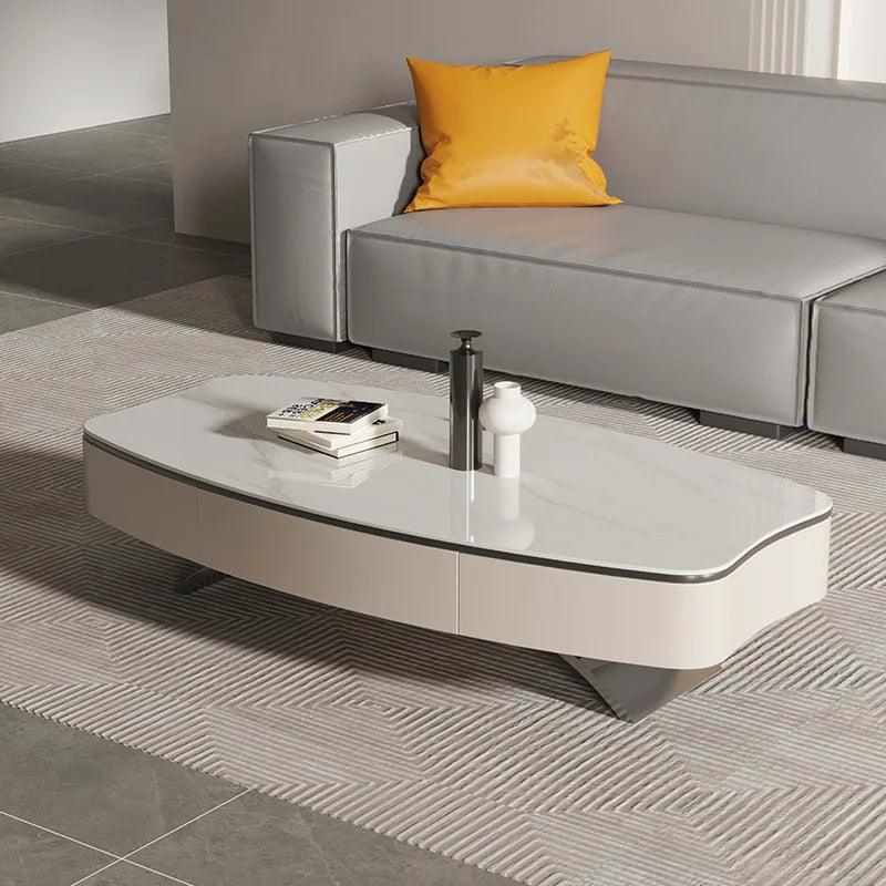 Light extravagance simple living room household new rock slab Nordic small cream wind oval coffee table TV cabinet combination - Pacisia