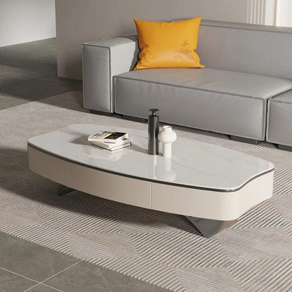 Light extravagance simple living room household new rock slab Nordic small cream wind oval coffee table TV cabinet combination - Pacisia