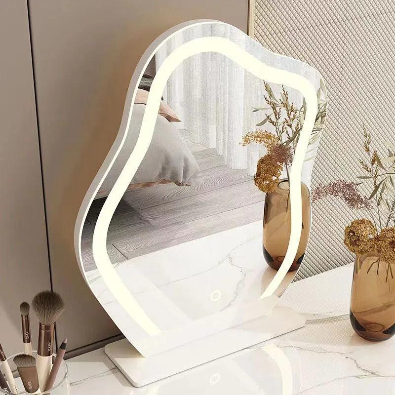 Cute Led Mirror Lamp Wall Irregular Modern Design Cosmetic Design Wavy Mirror Asymmetrical Table Home Decor - Pacisia