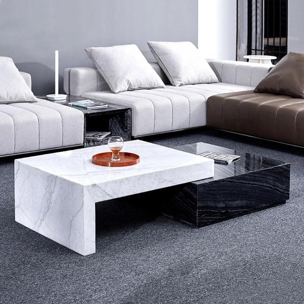 Modern stone center table natural green marble coffee table luxury extendable tea table living room - Pacisia