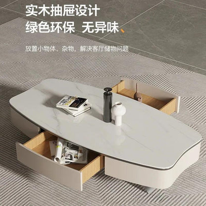 Light extravagance simple living room household new rock slab Nordic small cream wind oval coffee table TV cabinet combination - Pacisia