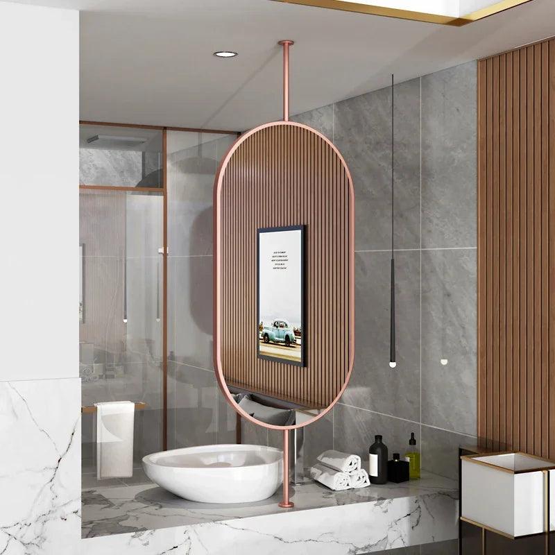 Design Gold Mirror Bathroom Metal Frame Wall Mount Mirror Oval Creative Led Espejos Decorativos Home Decoration Accessories - Pacisia