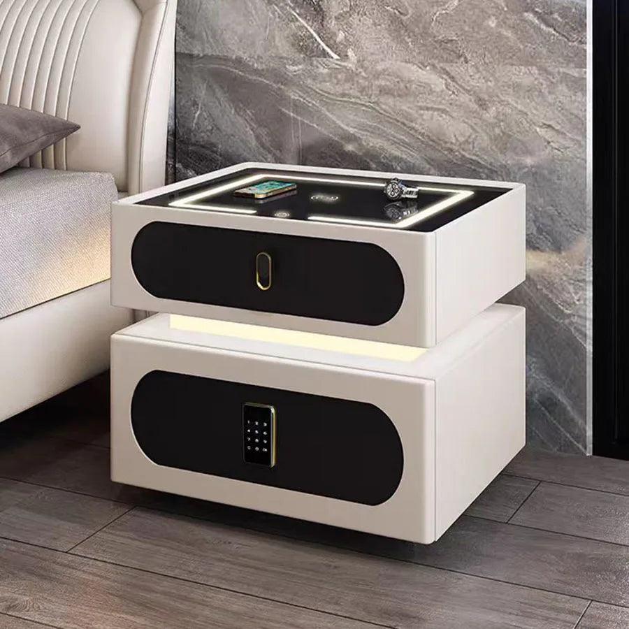 Luxury Black Gray Nightstands Bedroom Smart Saving Nightstands Charging Drawers Lights Orgenizer Nordic Lock Meble Bedside Table - Pacisia