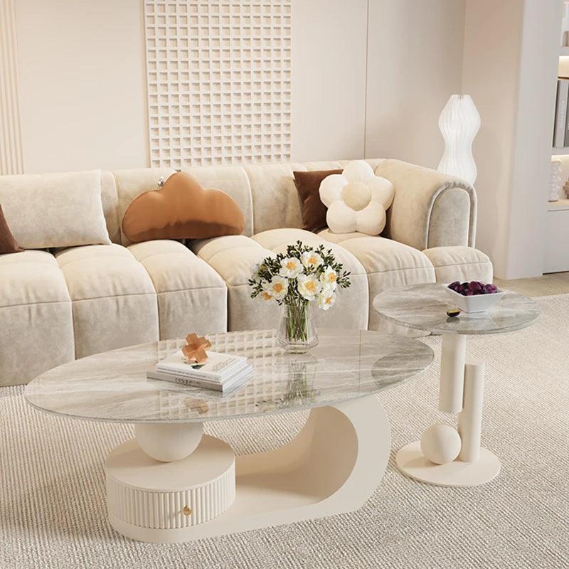 Lacquered White Coffee Table Round Designer Dressing Auxiliary Modern Coffee Table Marble Muebles Para El Hogar Garden Furniture - Pacisia