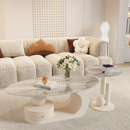 Lacquered White Coffee Table Round Designer Dressing Auxiliary Modern Coffee Table Marble Muebles Para El Hogar Garden Furniture - Pacisia