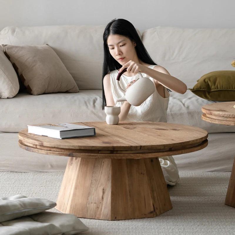 French Vintage Traditional Coffee Table Wooden Kitchen Korea Low Side Table Antique Round Arredamento Living Room Accessories - Pacisia