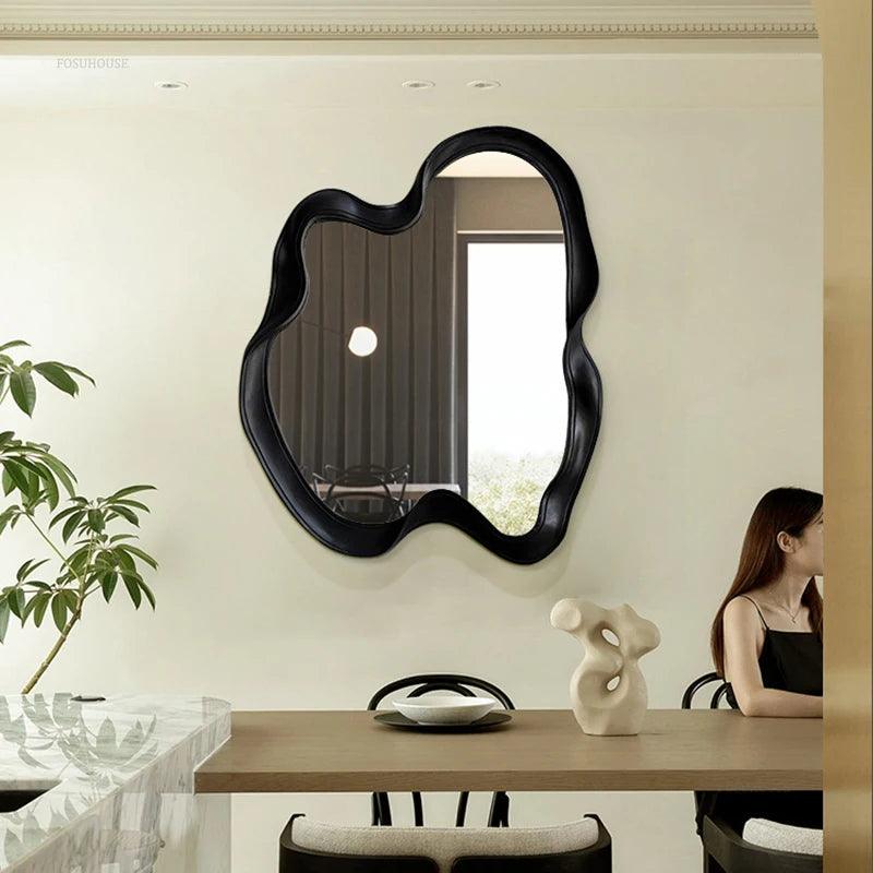 European Irregular Mirror for Cafe Wall-mounted Wavy Frame LED Light Bath Mirrors Simple Unique Household Mirror for Powder Room - Pacisia