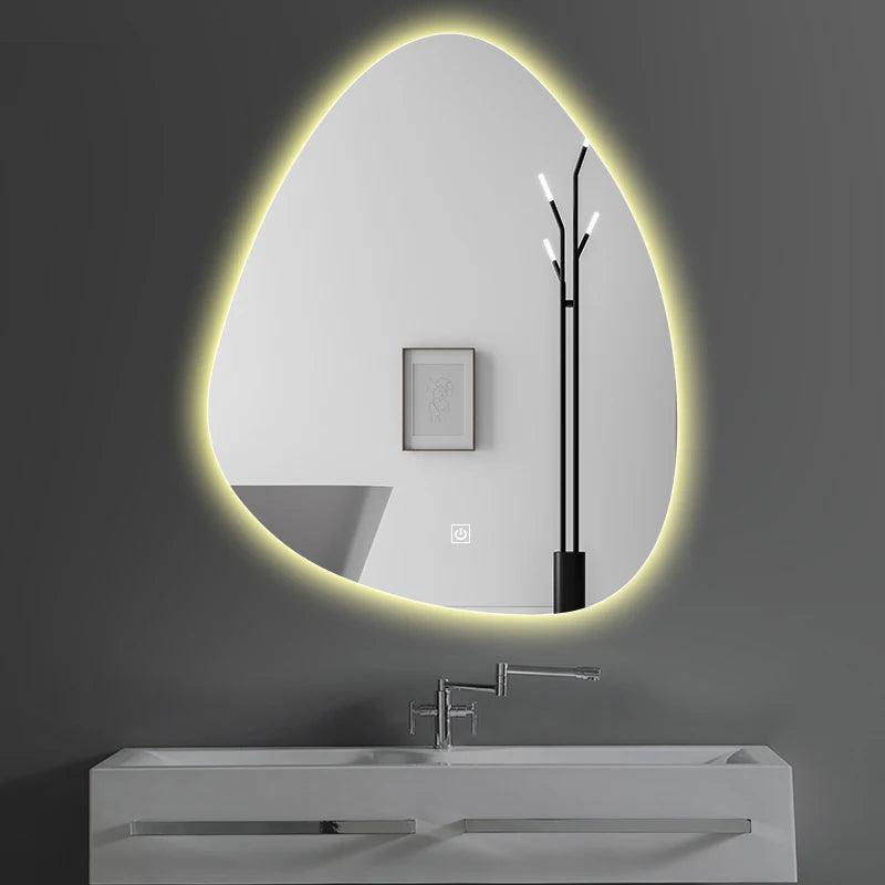 Upright Irregular Bathroom Mirror Smart 3 Color Adjustable LED Multifunction LIght With Bluetooth Speaker For Hotel Cloakroom - Pacisia