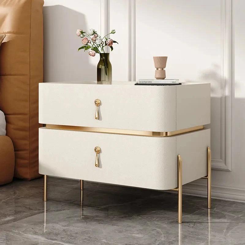 Luxury Bedside Table Solid Wood Bedroom Slate Simple American Free Installation Storage Cabinet Two Drawer Nightstand Furniture - Pacisia