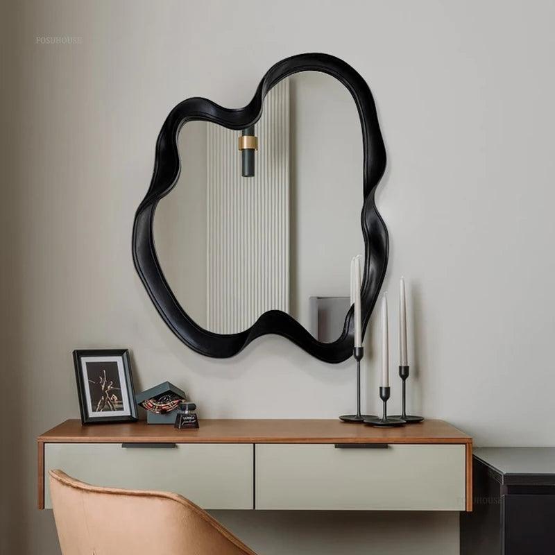 European Irregular Mirror for Cafe Wall-mounted Wavy Frame LED Light Bath Mirrors Simple Unique Household Mirror for Powder Room - Pacisia