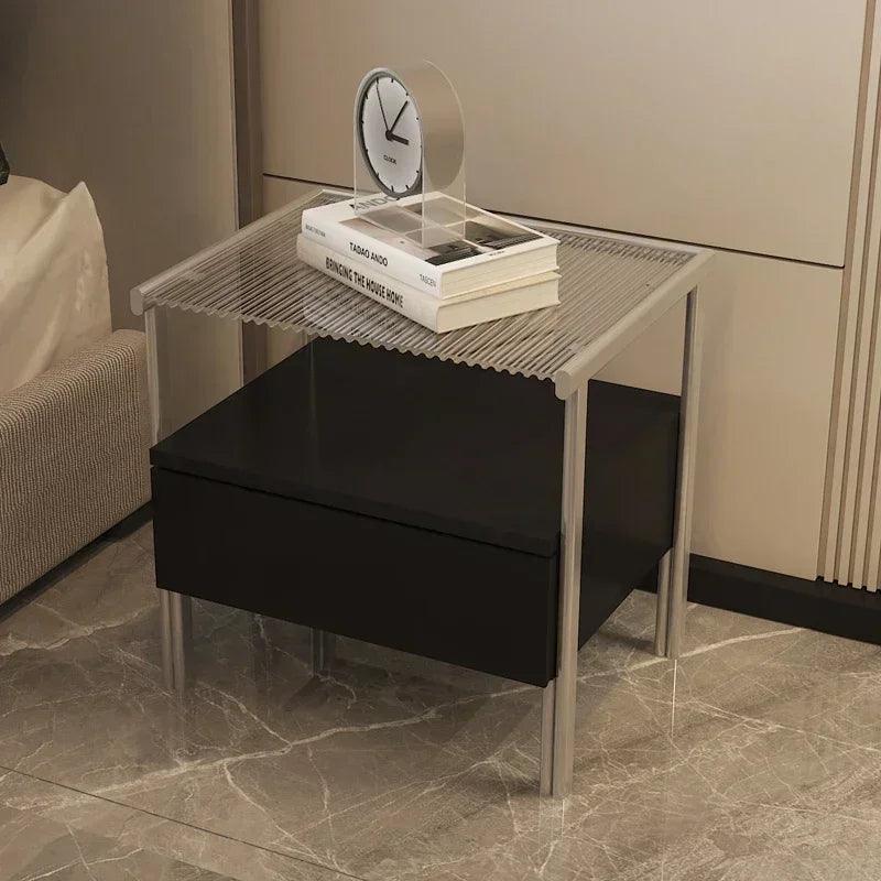 Luxury Mid Century Modern Bedside Table Glass Nightstands Small Unique Storage Cabinet Table De Chevet Home Furniture KMNS - Pacisia