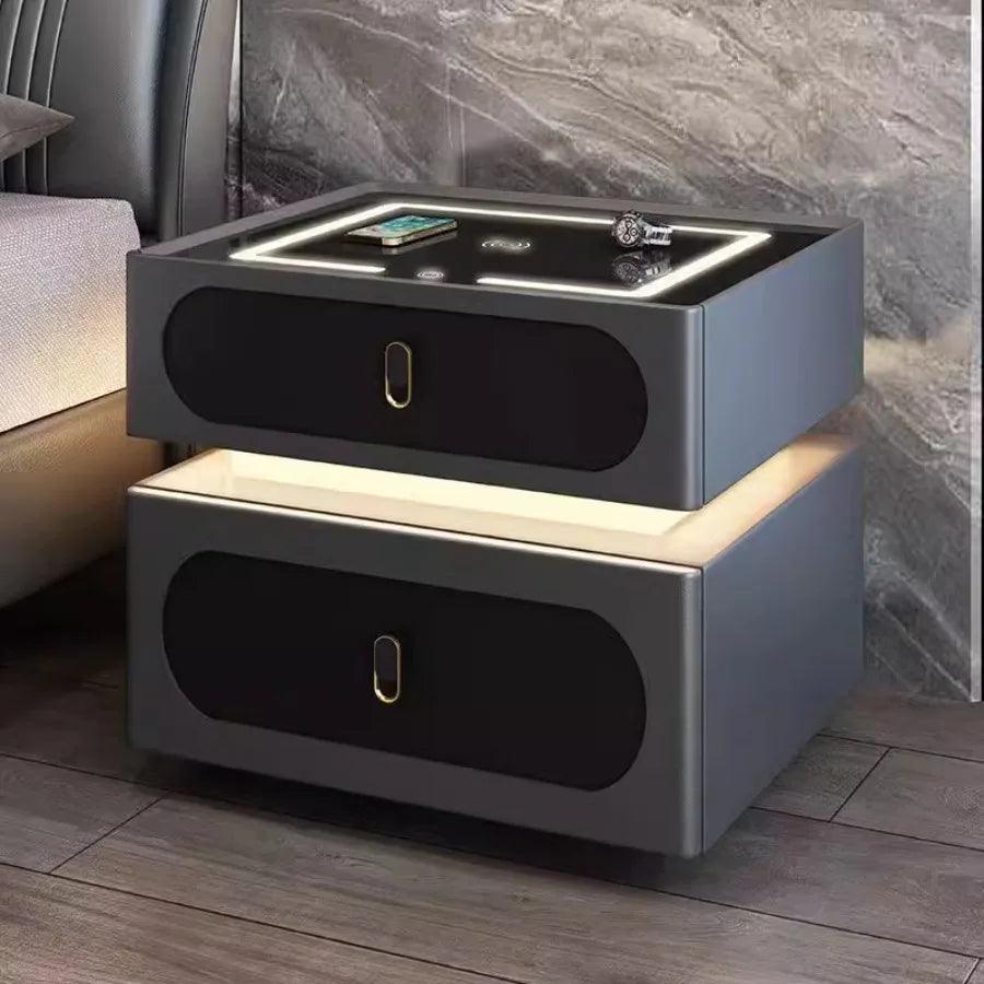 Luxury Black Gray Nightstands Bedroom Smart Saving Nightstands Charging Drawers Lights Orgenizer Nordic Lock Meble Bedside Table - Pacisia