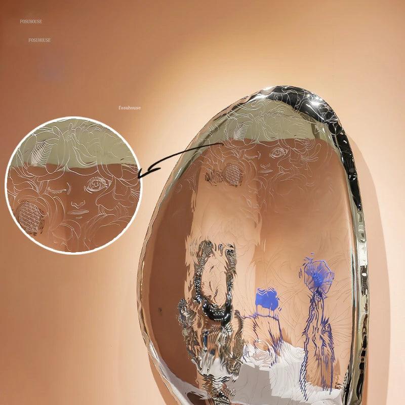 Stainless Steel Water Drop Decorative Mirrors Designer Home Decorative Modern Living Room Round Wall Mirror Decorative Paintings - Pacisia
