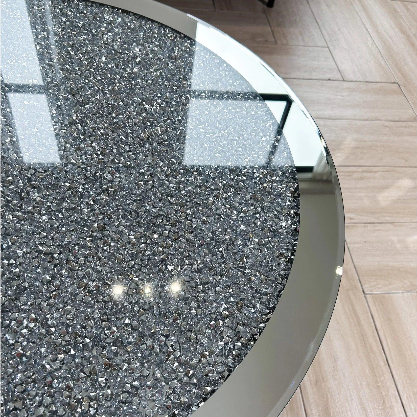 Mirrored Coffee Table with Crystal Inlay, 31.5'' Modern Round Coffee Table with Mirror Surface, Silver Accent Table Living Room - Pacisia