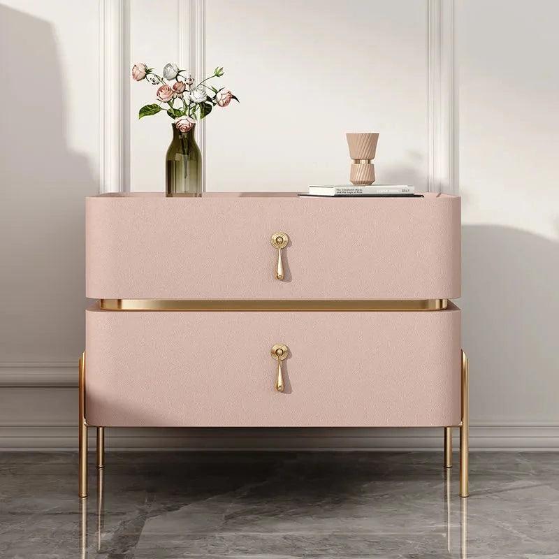 Luxury Bedside Table Solid Wood Bedroom Slate Simple American Free Installation Storage Cabinet Two Drawer Nightstand Furniture - Pacisia
