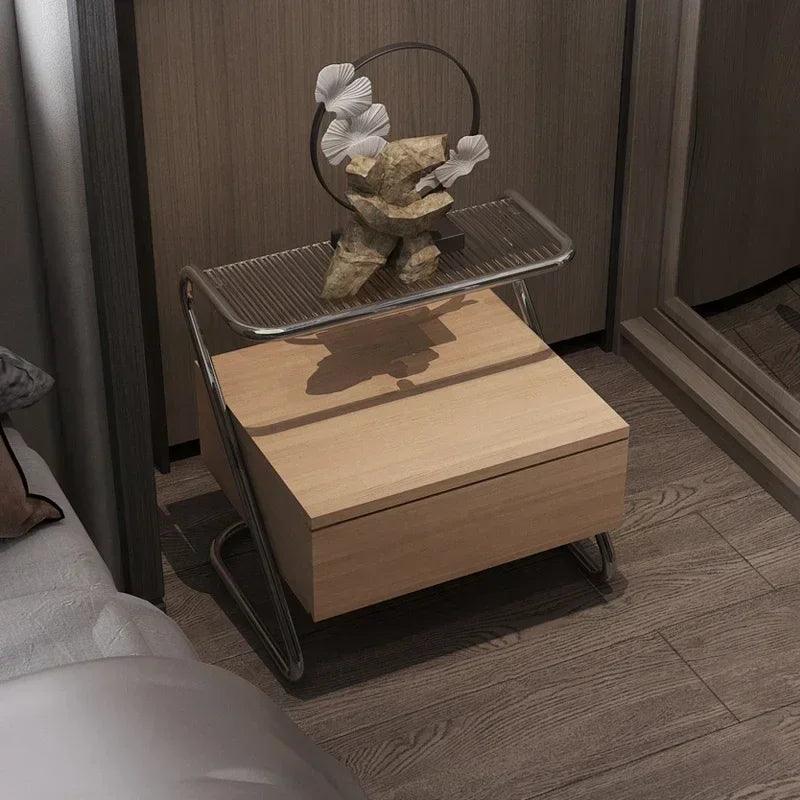Luxury Mid Century Modern Bedside Table Glass Nightstands Small Unique Storage Cabinet Table De Chevet Home Furniture KMNS - Pacisia