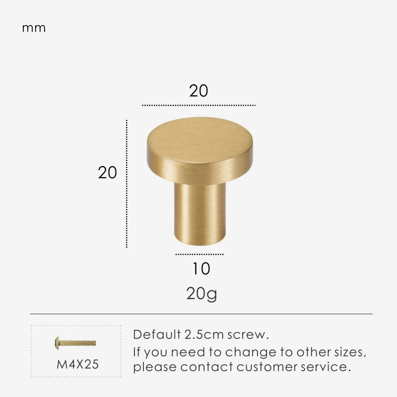 Round Brass Knob — Set of 4
