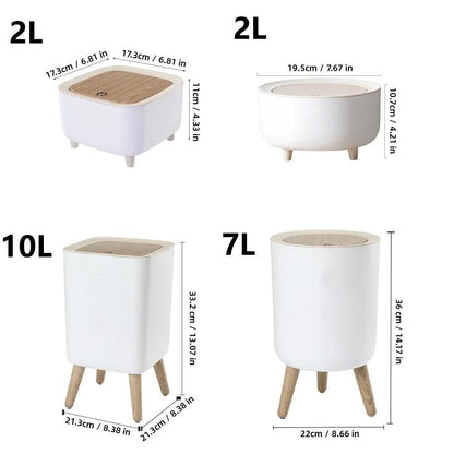 High Foot Wood Grain Trash Can Kitchen Bathroom Living Room Home Garbage Bin Storage Bucket Office Hotel Trash Can Waste Bins - Pacisia