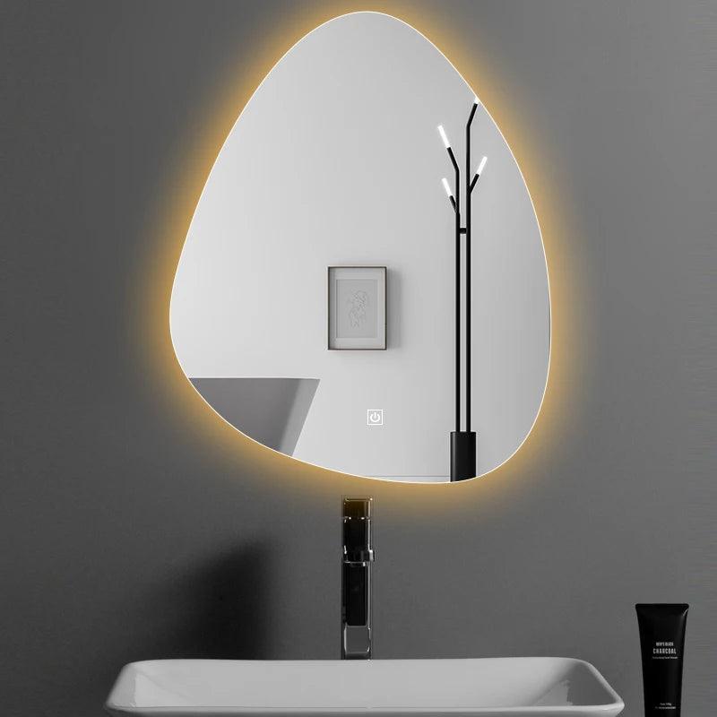 Upright Irregular Bathroom Mirror Smart 3 Color Adjustable LED Multifunction LIght With Bluetooth Speaker For Hotel Cloakroom - Pacisia