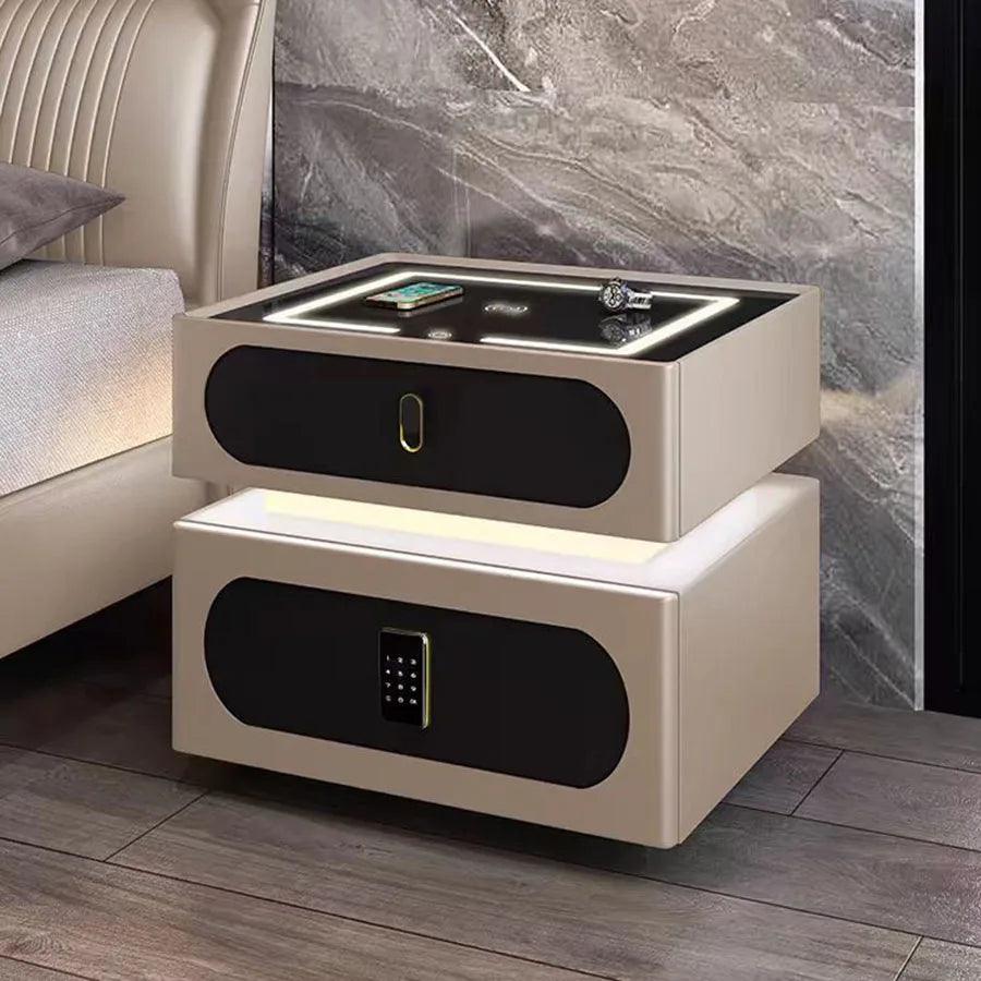 Luxury Black Gray Nightstands Bedroom Smart Saving Nightstands Charging Drawers Lights Orgenizer Nordic Lock Meble Bedside Table - Pacisia