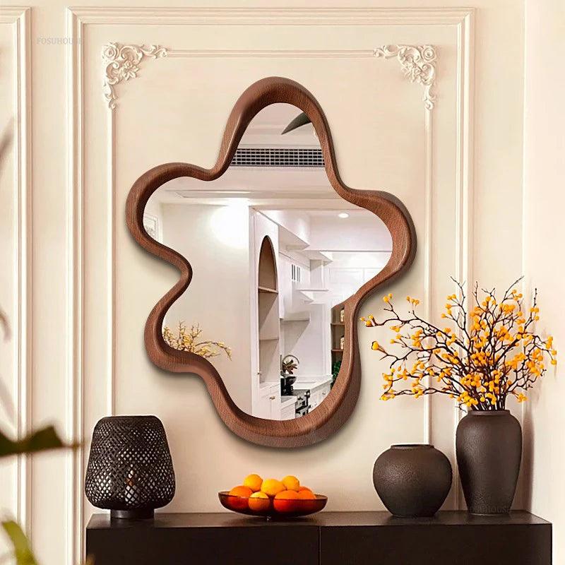 French Retro Mirrors for Restaurants Special-shaped Solid Wood Frame Decoration Bath Mirrors Personalized Mirrors for Entrance - Pacisia