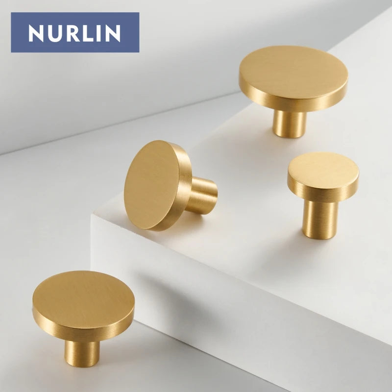 Round Brass Knob — Set of 4