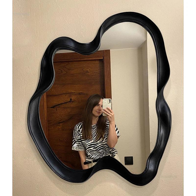 European Irregular Mirror for Cafe Wall-mounted Wavy Frame LED Light Bath Mirrors Simple Unique Household Mirror for Powder Room - Pacisia