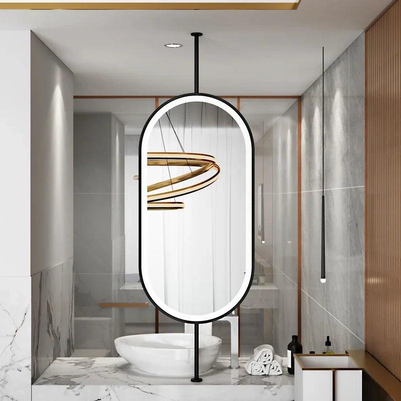 Design Gold Mirror Bathroom Metal Frame Wall Mount Mirror Oval Creative Led Espejos Decorativos Home Decoration Accessories - Pacisia