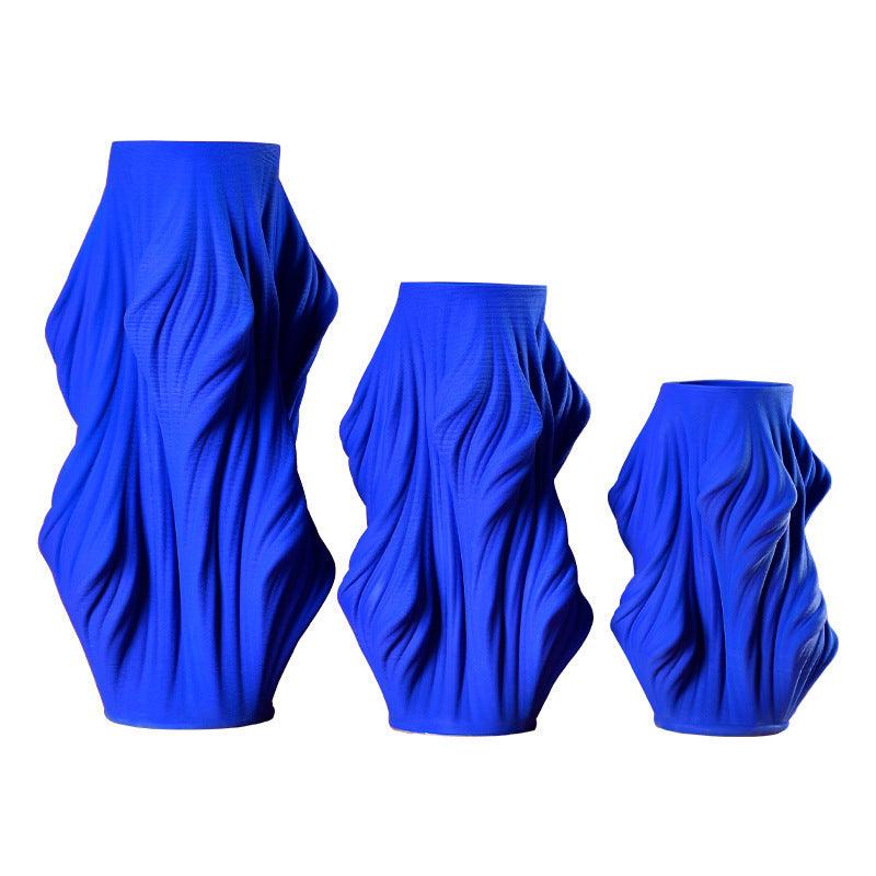 Abstract Minimalist Geometric Blue Ceramic Vase Living Room Floral Ornaments - Pacisia