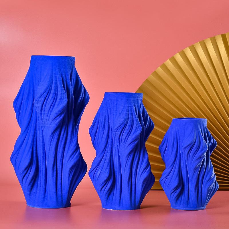 Abstract Minimalist Geometric Blue Ceramic Vase Living Room Floral Ornaments - Pacisia