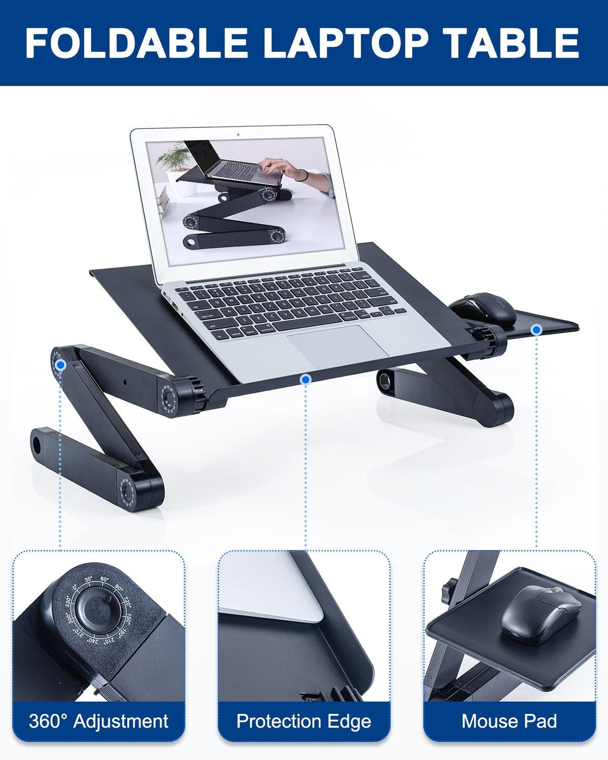 Adjustable Height Laptop Desk Laptop Stand for Bed Portable Lap Desk Foldable Table Workstation Notebook RiserErgonomic Computer Tray Reading Holder Bed Tray Standing Desk - Pacisia