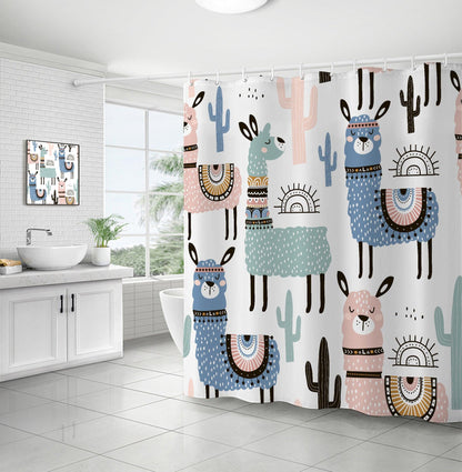 Alpaca and Cactus Digital Printing Shower Curtain - Pacisia