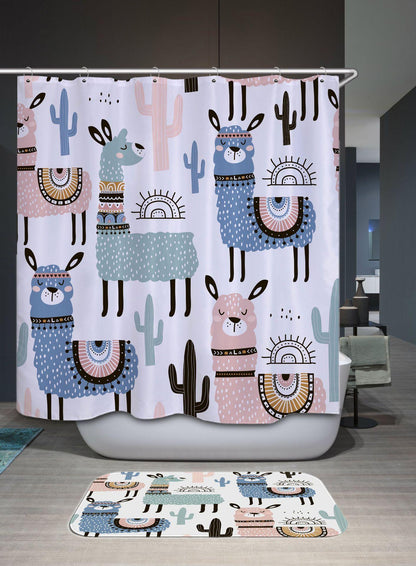 Alpaca and Cactus Digital Printing Shower Curtain - Pacisia