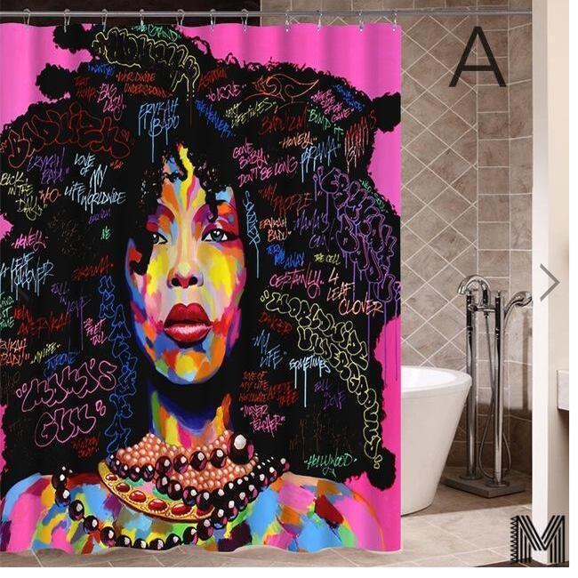 Art Design Shower Curtain - Graffiti Elephant & African Girl Variants - Pacisia