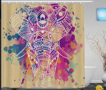 Art Design Shower Curtain - Graffiti Elephant & African Girl Variants - Pacisia