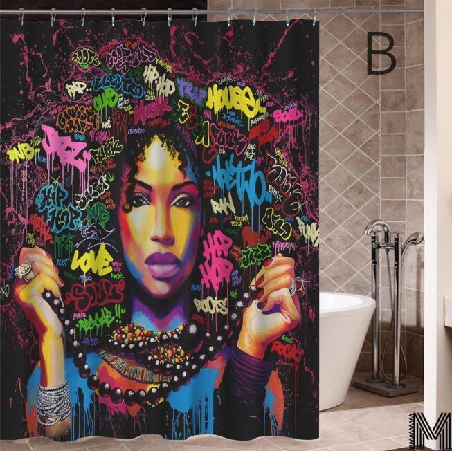 Art Design Shower Curtain - Graffiti Elephant & African Girl Variants - Pacisia