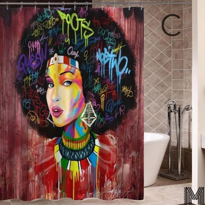 Art Design Shower Curtain - Graffiti Elephant & African Girl Variants - Pacisia