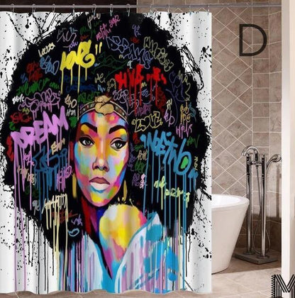 Art Design Shower Curtain - Graffiti Elephant & African Girl Variants - Pacisia