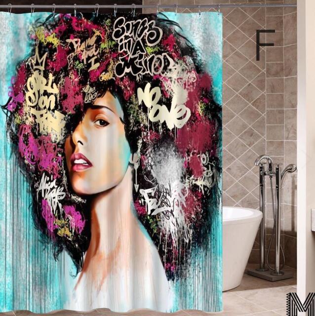 Art Design Shower Curtain - Graffiti Elephant & African Girl Variants - Pacisia