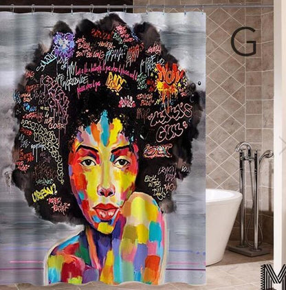 Art Design Shower Curtain - Graffiti Elephant & African Girl Variants - Pacisia