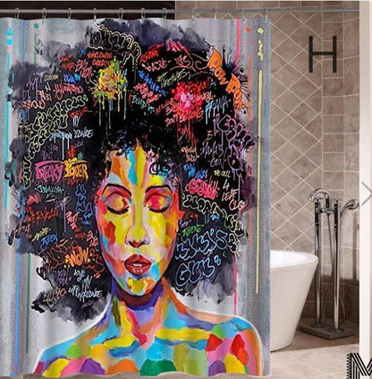 Art Design Shower Curtain - Graffiti Elephant & African Girl Variants - Pacisia