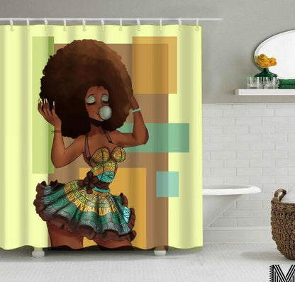 Art Design Shower Curtain - Graffiti Elephant & African Girl Variants - Pacisia