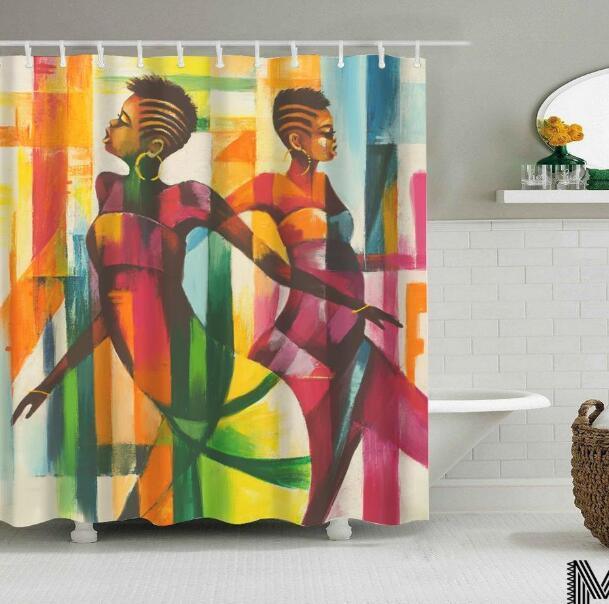 Art Design Shower Curtain - Graffiti Elephant & African Girl Variants - Pacisia